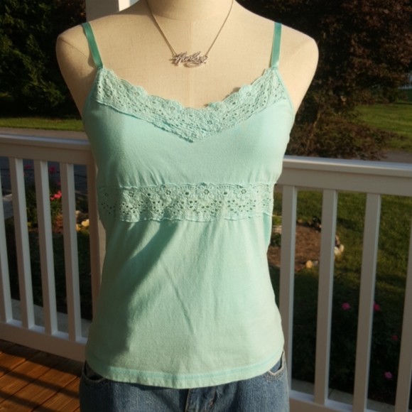 OLD NAVY ♡ Gorgeous Vintage Aqua Perfect Fit Lacey Cami Bralette Babydoll Top S - Picture 9 of 13